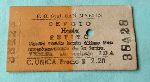 Boleto Ferrocarril San Martin De Estación Devoto Clase Única (Usado)