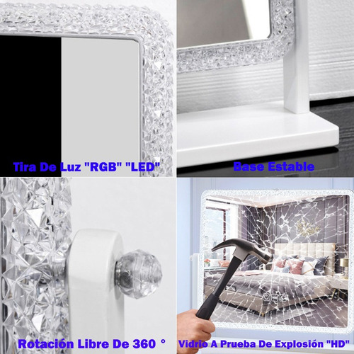 Espejo De Pie Rectangular Pared Luz Led Touch Rgb 14 Modos