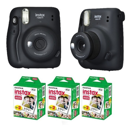Imagen 1 de 6 de Cámara Fujifilm Instax Mini 11 Selfie+60 Fotos Charcoal Gray