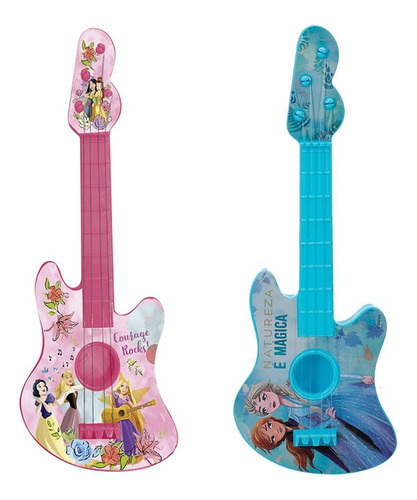 Kit 2 Guitarra Infantil Musical À Corda Frozen E Princesas