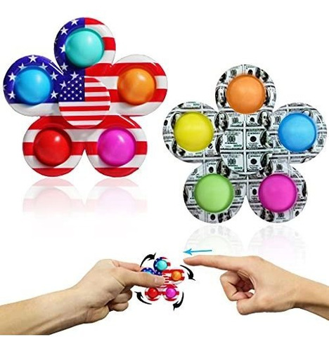 Fidget Spinner Pop Toys 2 Pack, Push Popper-bubble 6hyfd