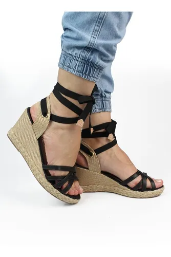 Sandalia anabela espadrille amarração sales