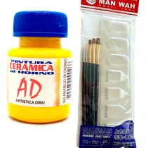 Comprar Set 3 Pinturas Para Porcelana Al Horno Paleta Y 5 Pinceles