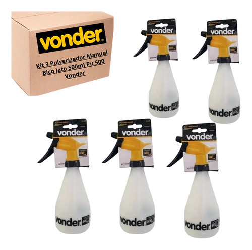 Kit 5 Pulverizador Manual Bico Jato 500ml Pu 500 Vonder