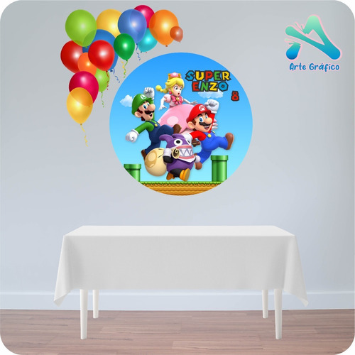 Fondo Banner Candy Bar Personalizado Mario Bros 100x100cm