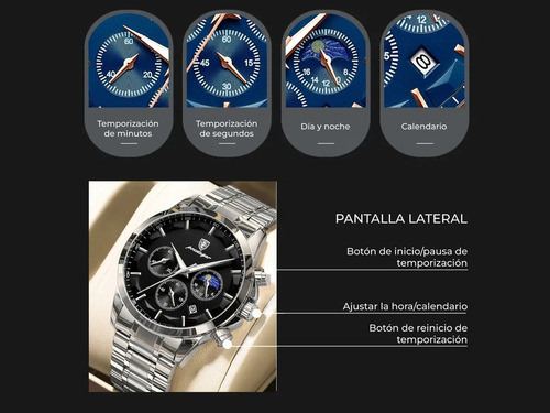 Reloj De Negocios Poedagar P928 Cronógrafo Luminoso De Cuarzo Color De La Correa Oro/negro