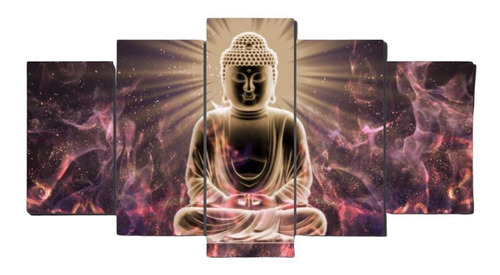 Quadro Decorativo Mosaico 5 Peças Buda Meditando Cor Colorido