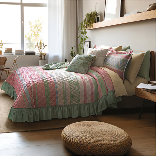 Colcha King Size Neo Carol Con Fundas Lavable Concord Color Rosa Cpik059