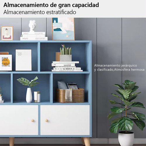 Librero Organizador Estante Con 5 Compartimentos Y 2 Puertas Azul Brillante