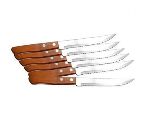 Imagem 1 de 4 de Jogo De 6 Facas Inox Com Cabo De Madeira Churrasco Kehome