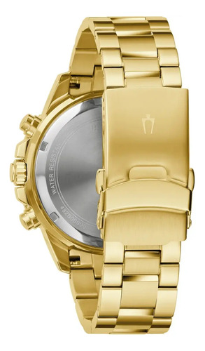 Reloj Bulova Hombre 98a315 Correa Dorado Bisel Negro Fondo Dorado