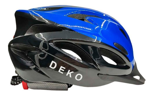 Capacete Com Sinalizador Led Bike Ciclismo Azul Preto Deko