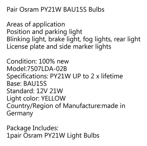 ~ 2 Bombillas Led Osram Py21w 7507lda 12v21w Bau15s 581lda