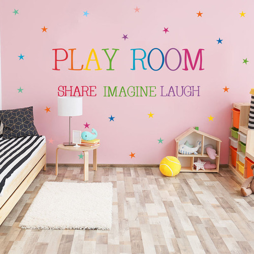 R Play Room Color Text Wall Stickers English Rumors Home Dec