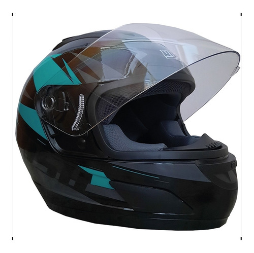 Casco Cerrado Integral Moto Rush Negro Azul Talle M Fama