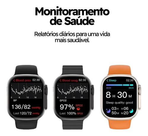 Smartwatch P/ iPhone Ultra 3 Pro Max 49mm Amoled C/ Nfc Gps Caixa Prateado Pulseira Bege