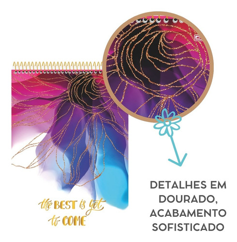 Kit 4 Cadernos Flor Canhoto Feminino 80 Folhas 1 Matéria Multicolorido