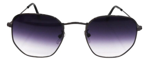Óculos De Sol Hexagonal Grafite Unissex Proteção Moda Verão Cor Black silver Armação Preto Lente Prateado Desenho Grafite - Degradê