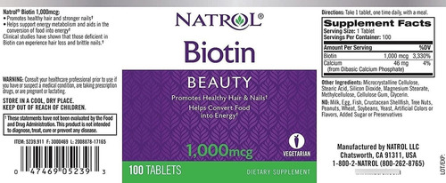 Natrol Biotina, Fuerza Máxima, 10,000 Mcg 100 Tabletas (paquete De 4)