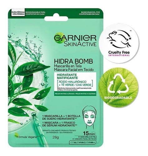 Mascarilla Facial En Tela Garnier Hidra Bomb Hidratante X 1u