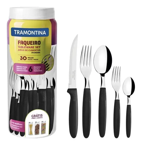 Faqueiro Talheres Inox Ipanema Preto 30 Peças Tramontina