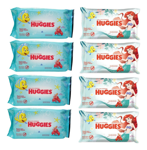 Pack X8 Toallitas Húmedas Huggies Disney Sirenita X 80 Unid