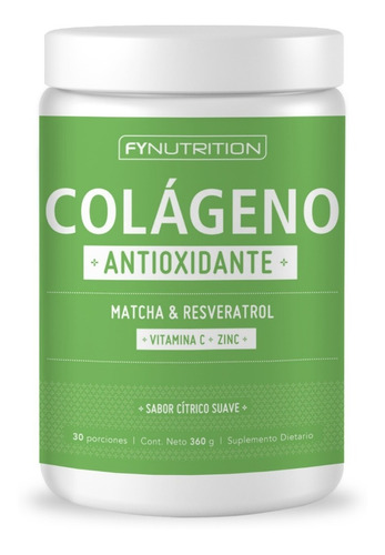 Colágeno Hidrolizado Antioxidante Fynutrition con Resveratrol y Matcha en pote de 360gr - Sabor Cítrico