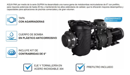 Bomba Para Alberca Y Piscina Aqua Pak Supra4-75-3234 5hp