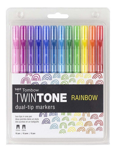 Tombow Twintone Marker Fibra Colores Rainbow Set X 12 (ds5q)