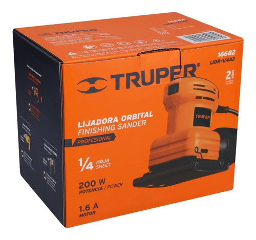 Imagen 3 de 3 de Lijadora Orbital 1/4 Hoja 200w Truper 16682