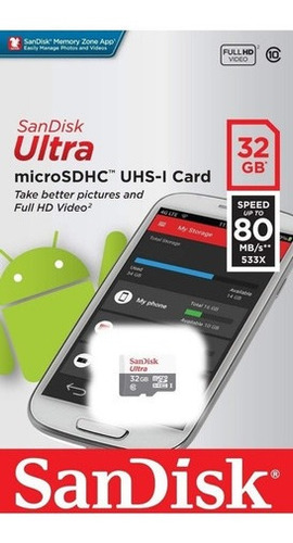 Micro Sd 32gb Sdhc 80mbs Classe 10 Sandisk Original Lacrado
