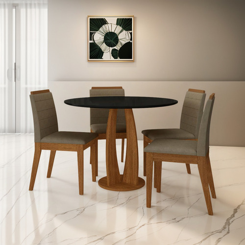 Conj Mesa Redonda Scala 4 Cad Estofadas Frei/pto/capucc - Ma Cor Freijó/preto/capuccino Desenho Do Tecido Das Cadeiras Liso