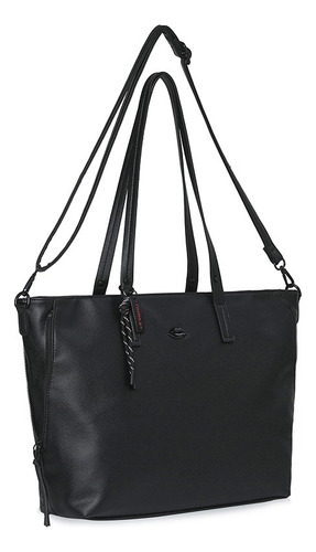 Cartera Las Oreiro Tote Bag Antirrobo Doble Tira Forrada Hb Color Negro 19115 Diseño De La Tela Lisa