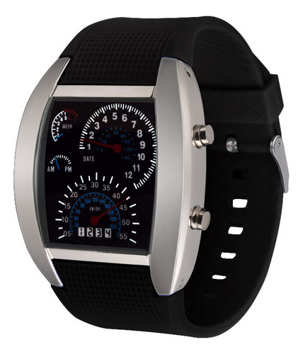Black Shell Deep Blue - Reloj Led De Aviación Con Esfera En