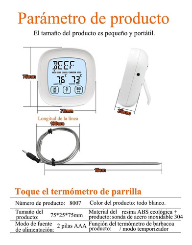 Termometros De Cocina Pantalla Táctil Impermeable P Barbacoa