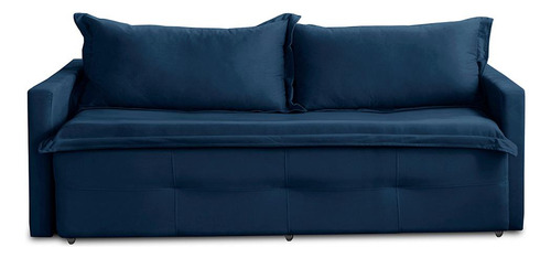 Sofá Sem Caixa Ret Reclinável 2,00m Molas Maísa Suede Azul