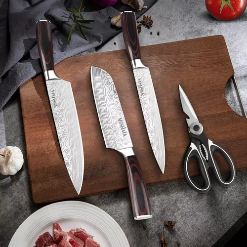 Alemania - Juego de cuchillos de cocina de 21 piezas con bloque de madera,  acero inoxidable de alto carbono, juego de cuchillos de chef profesional
