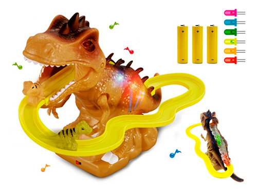 Robot Dinosaurio Pista Juguete Lanzador Auto Luz Led Sonido