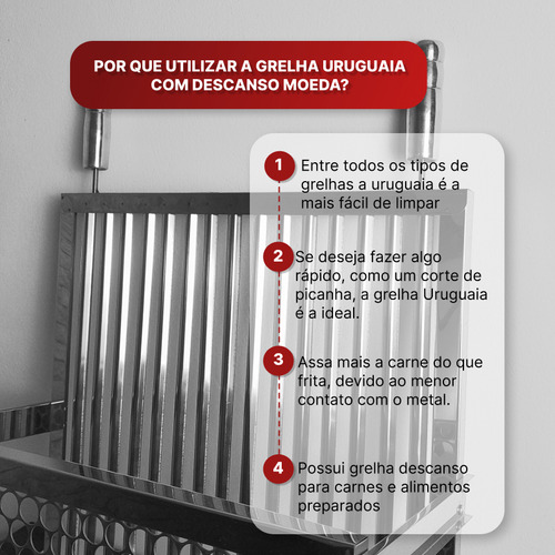Grelha Uruguaia Descanso 50x50 Em Inox Premium