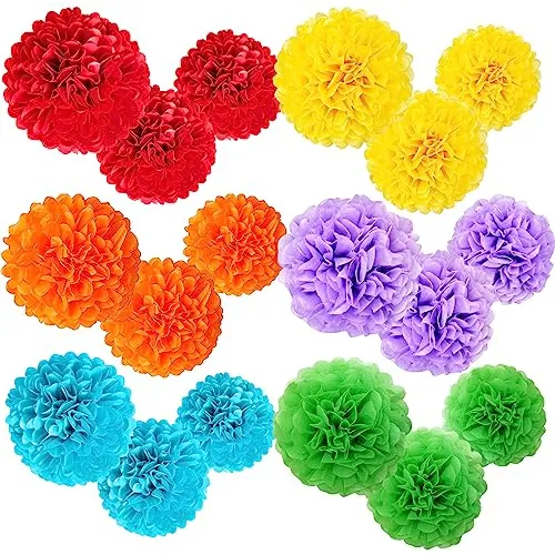 comprar Pompones De Papel Decoracion Para Fiesta 6 Colores 18 Pzs