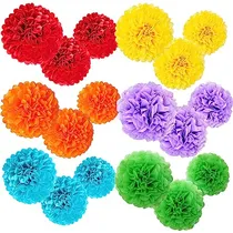 Comprar Pompones De Papel Decoracion Para Fiesta 6 Colores 18 Pzs