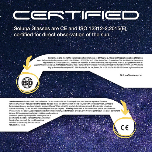Gafas De Sol Para Eclipse Solar, Con Certificacion Ce E I...