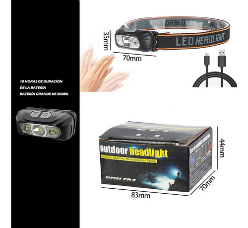 Linterna Cabeza Recargable Sensor De Movimiento Led Strober