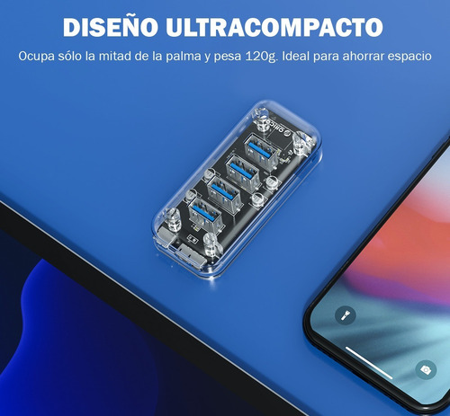 Imagen 7 de 10 de Hub Usb 3.0 Multiplicador 4 Puertos Pc Notebook Transparente