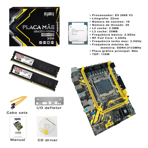 Kit Placa Mãe Xeon 2666v3 16gb Ddr4 2133mhz Matx Cor Kit 2660v3 16gb Ddr4