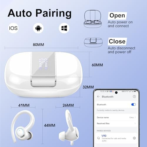 Auriculares Auriculares Inalámbricos Deportivos, Bluetooth 5