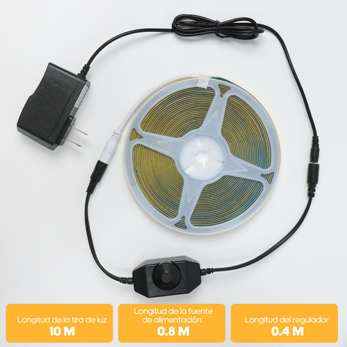 10m Tira Luz Led Cob Flex Interiors Regulador 320leds/m Luz Blanco Cálido
