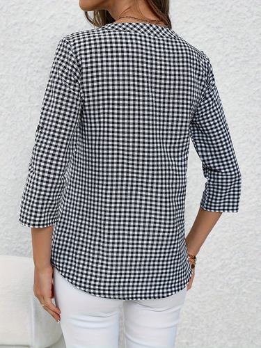 Camisa De Mujer Con Estampado De Cuadros Suave Y Suelta