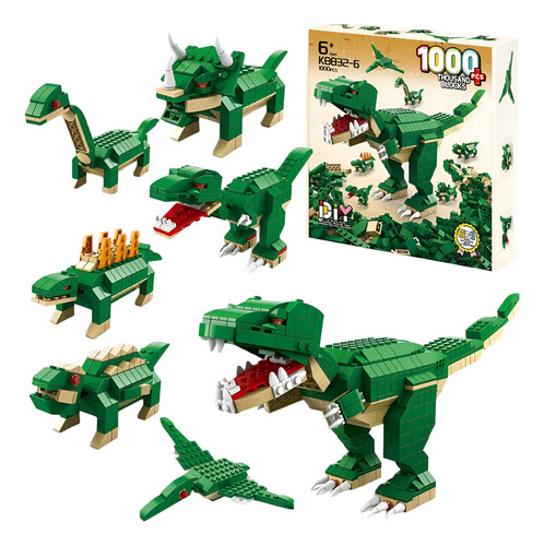 Blocos De Montar Dinossauros T-rex 1000 Pçs 6 Em 1 Bloxi