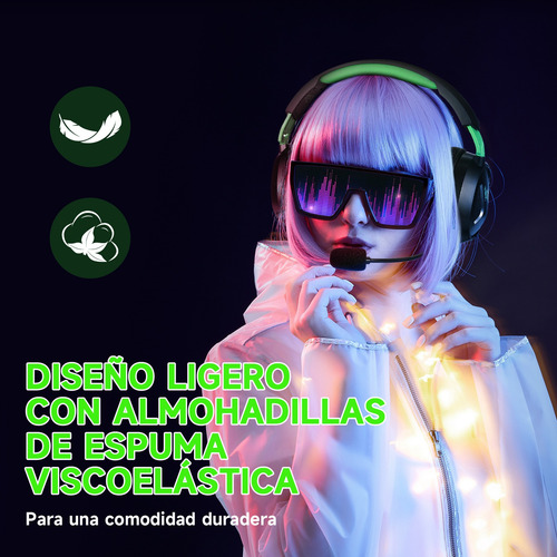 Audífonos Gamer Auriculares Diadema Con Micrófono Verde